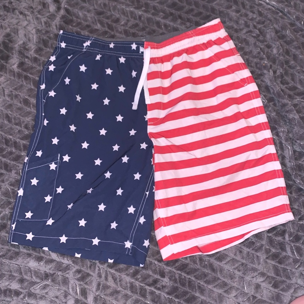 American Flag swim trunks